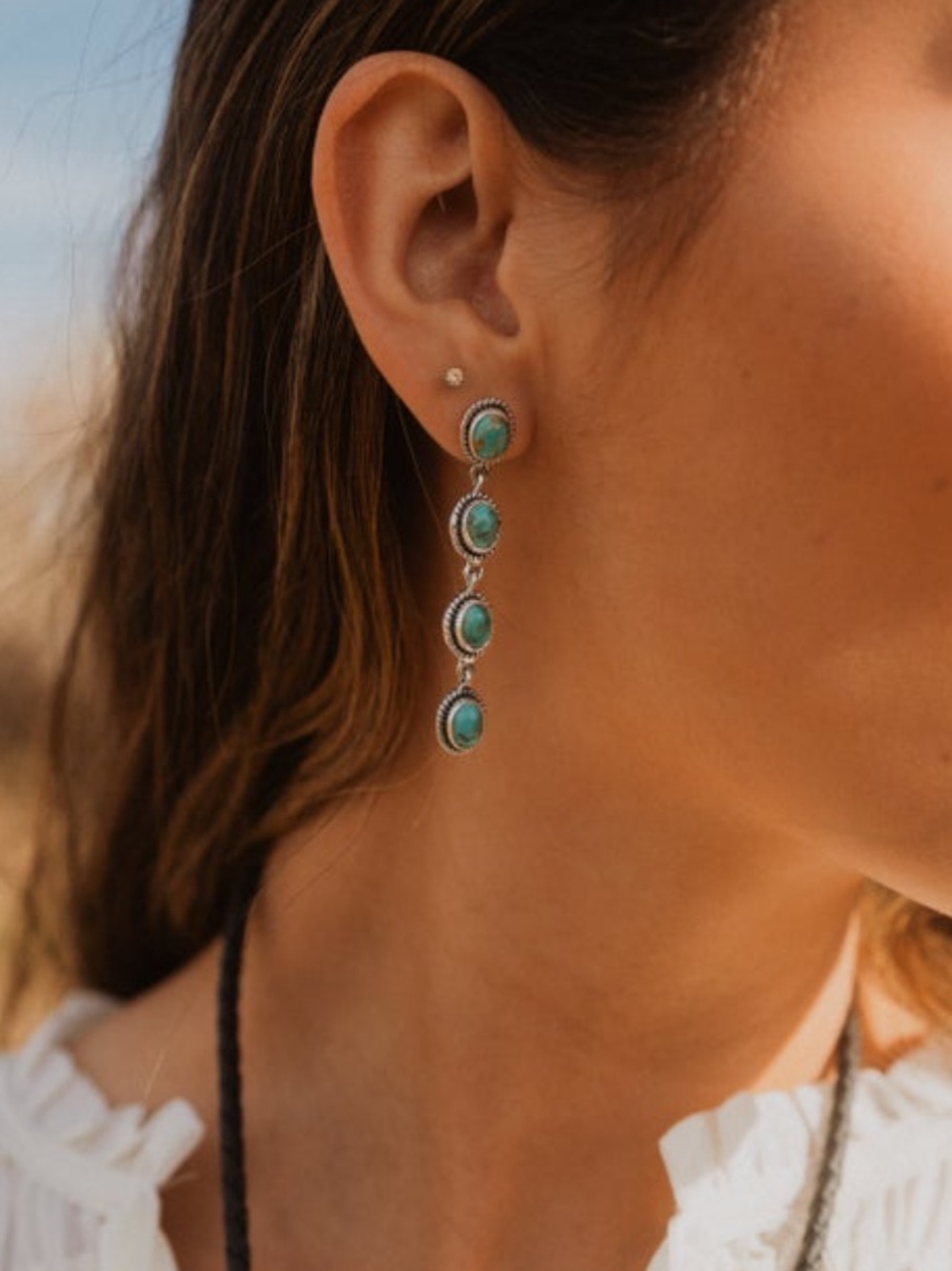 Turquoise Multi-Drop Dangle Earrings - Women's Silver Accent Jewelry
